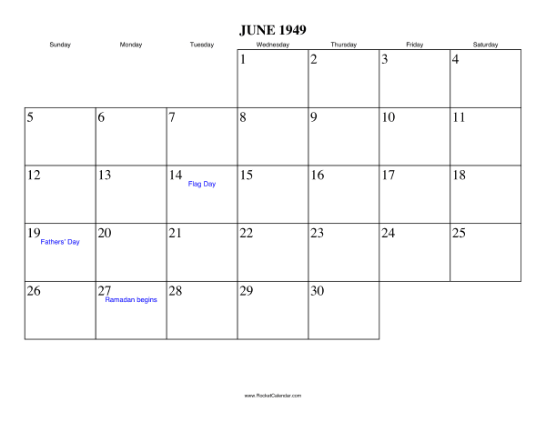 June 1949 Calendar