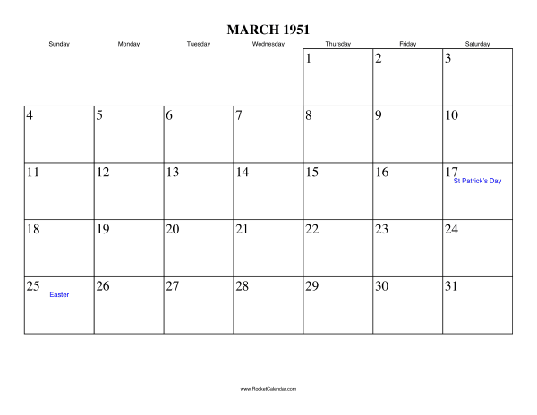 March 1951 Calendar
