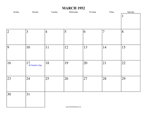 March 1952 Calendar