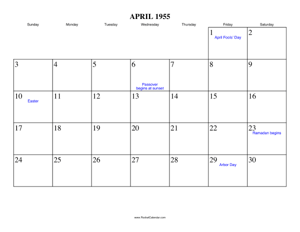 April 1955 Calendar