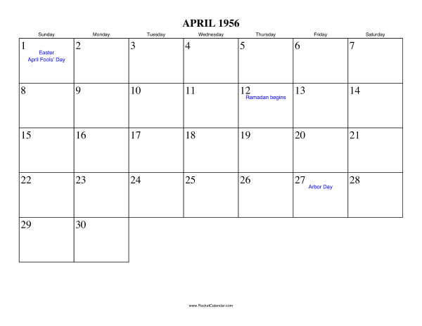 April 1956 Calendar