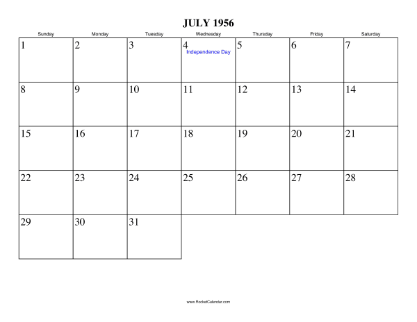 July 1956 Calendar