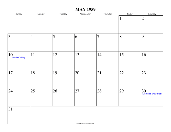 May 1959 Calendar