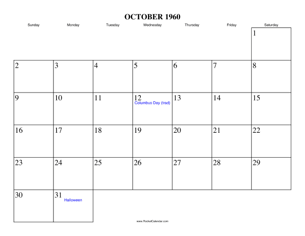 October 1960 Calendar