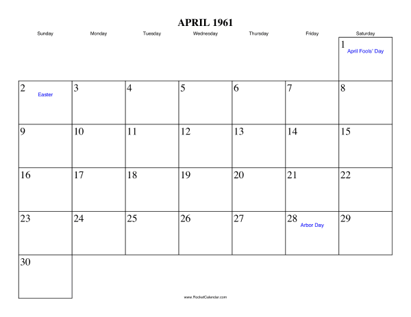 April 1961 Calendar