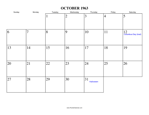October 1963 Calendar