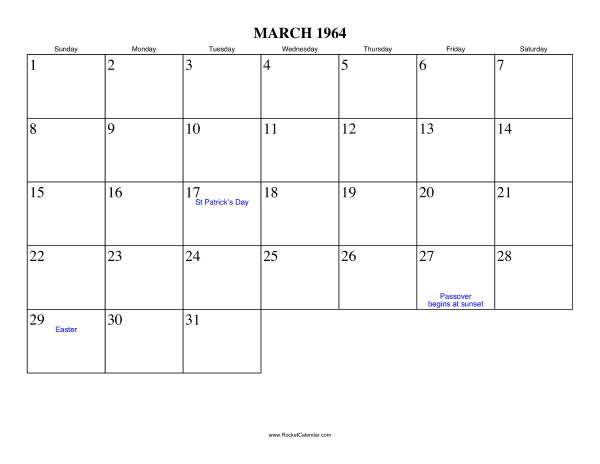 March 1964 Calendar