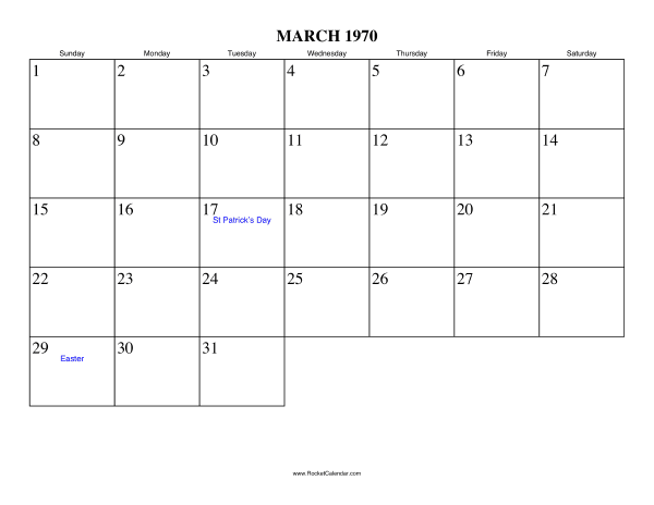 March 1970 Calendar