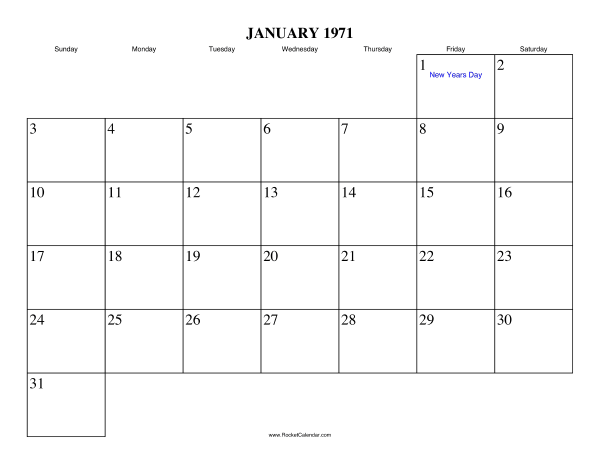 January 1971 Calendar