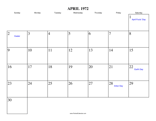 April 1972 Calendar