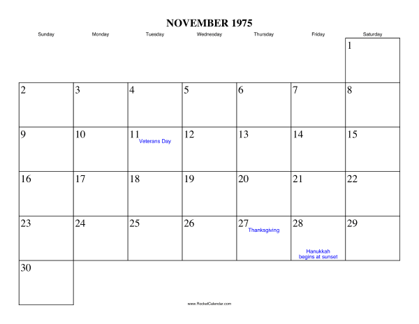November 1975 Calendar
