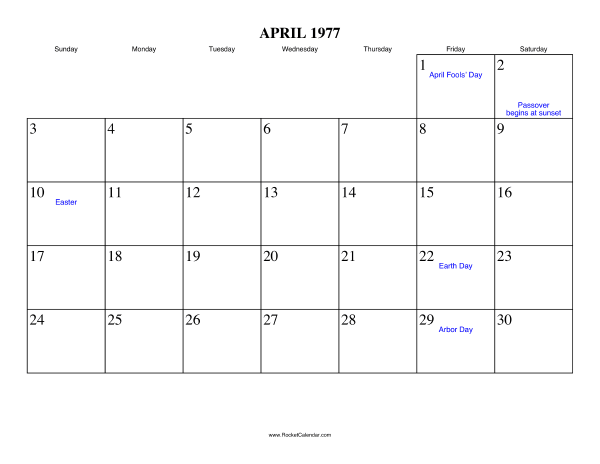 April 1977 Calendar