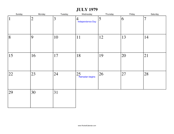 July 1979 Calendar