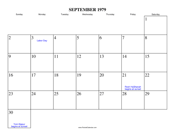 September 1979 Calendar