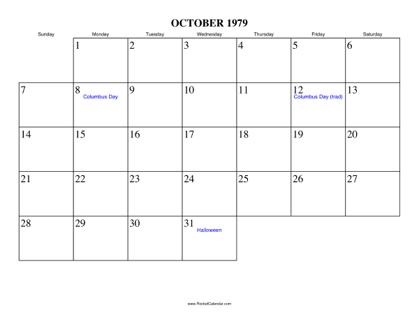 October 1979 Calendar