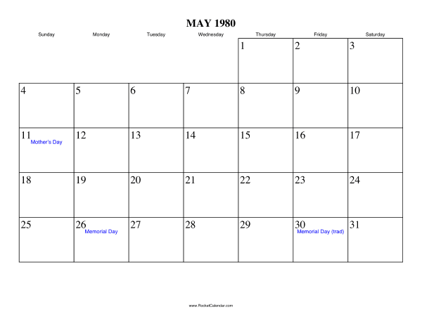 May 1980 Calendar