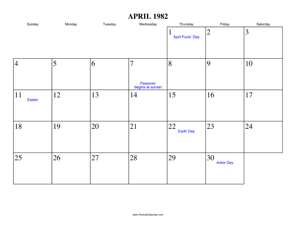 April 1982 Calendar