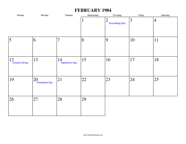 February 1984 Calendar