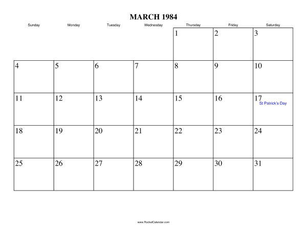 March 1984 Calendar
