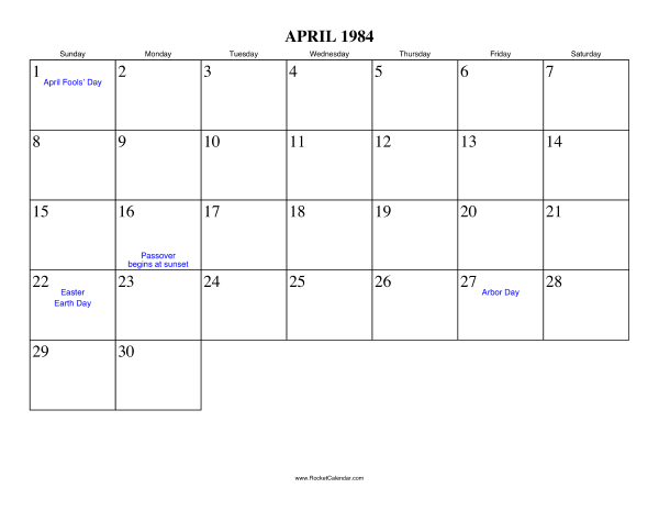 April 1984 Calendar