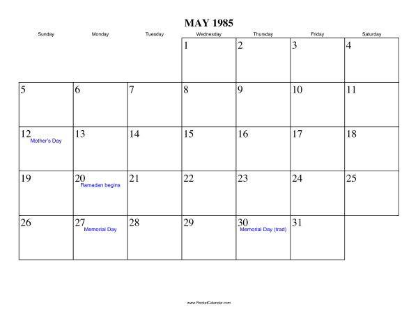 May 1985 Calendar