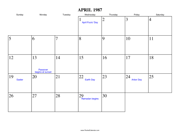 April 1987 Calendar