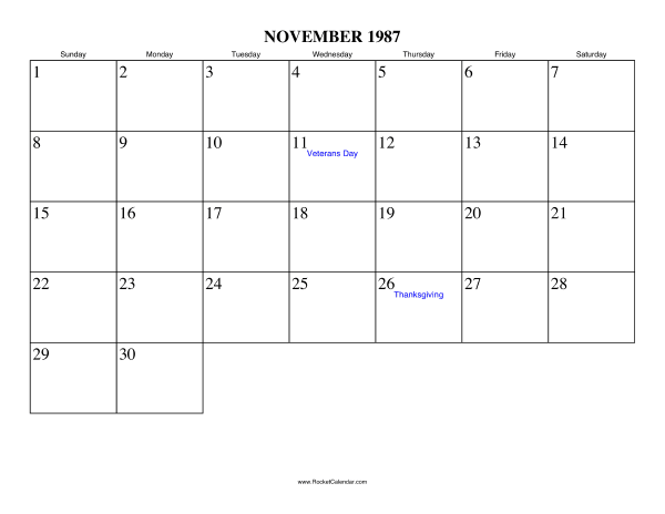 November 1987 Calendar