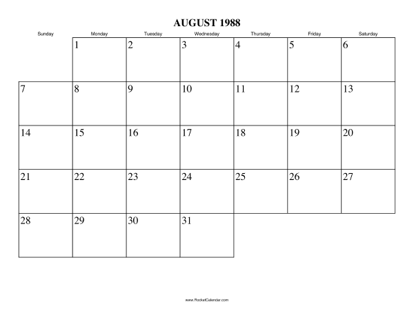 August 1988 Calendar