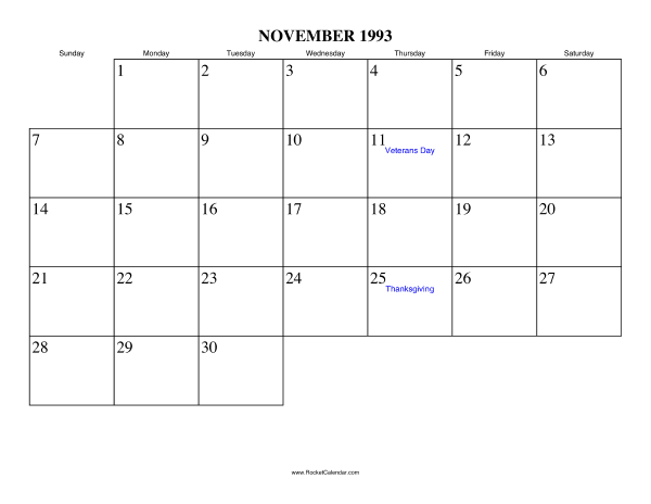 November 1993 Calendar