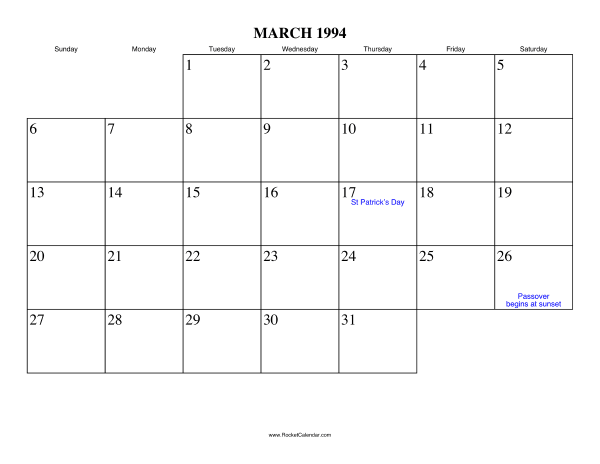 March 1994 Calendar