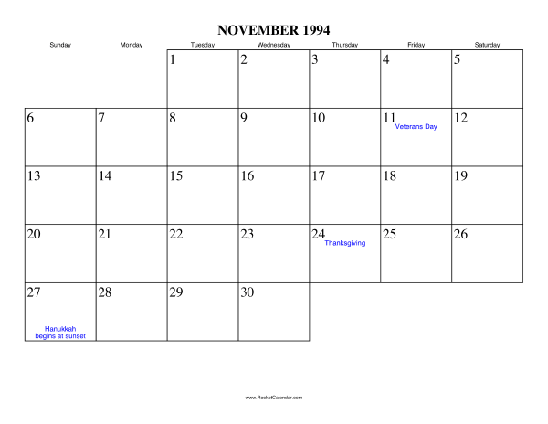 November 1994 Calendar