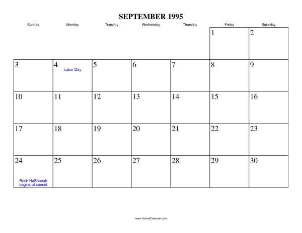 September 1995 Calendar