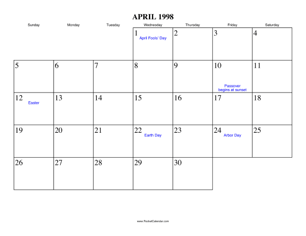 April 1998 Calendar
