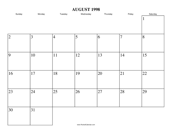August 1998 Calendar