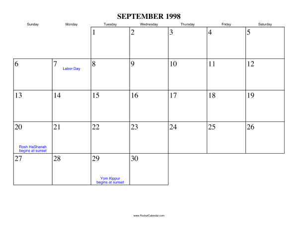 September 1998 Calendar