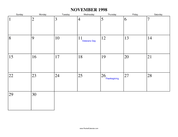 November 1998 Calendar