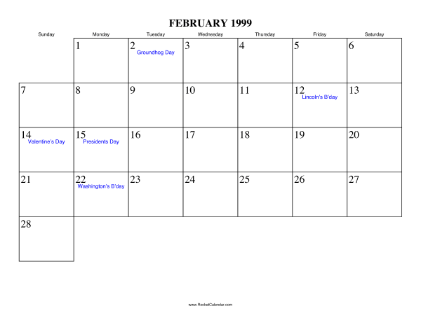 February 1999 Calendar