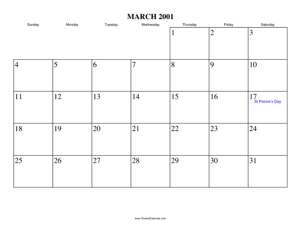 March 2001 Calendar