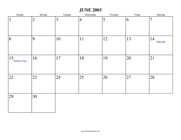 June 2003 Calendar