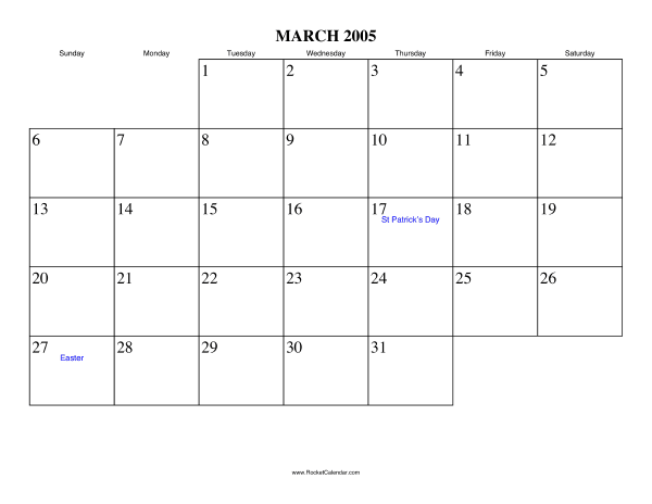 March 2005 Calendar