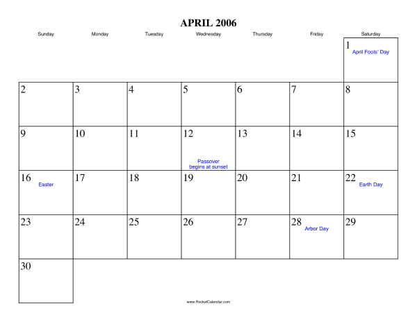 April 2006 Calendar