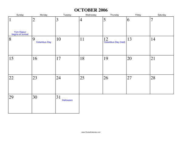 October 2006 Calendar