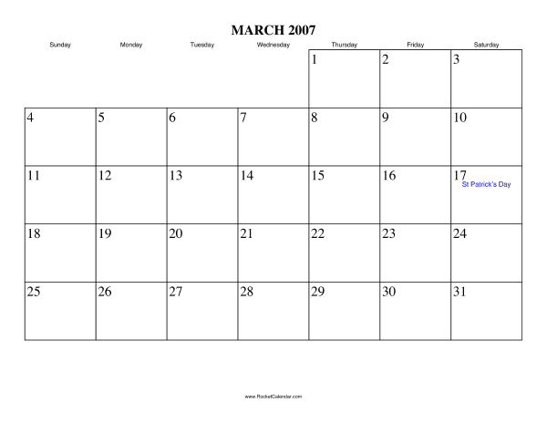 March 2007 Calendar