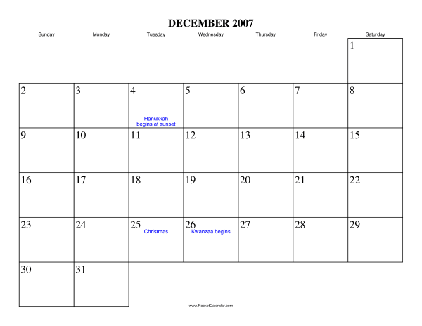 December 2007 Calendar