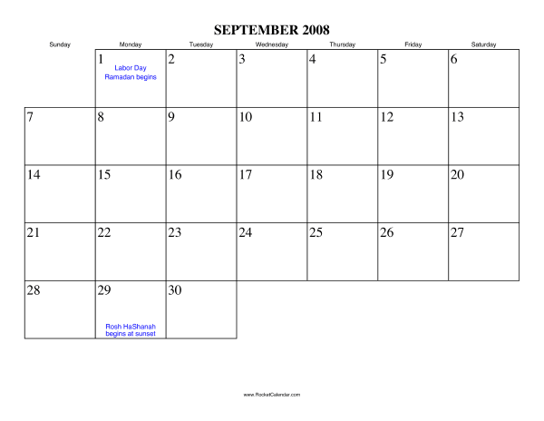September 2008 Calendar