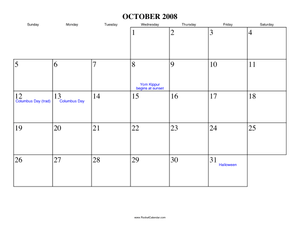 October 2008 Calendar