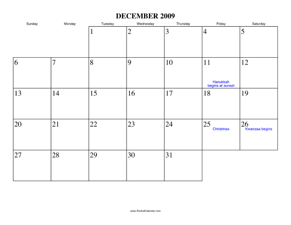 December 2009 Calendar