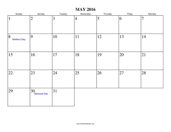 May 2016 Calendar