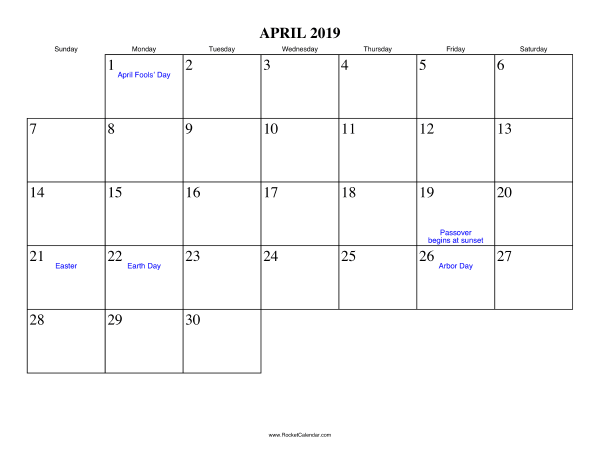 April 2019 Calendar