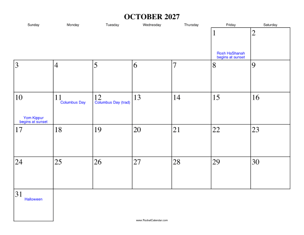 October 2027 Calendar